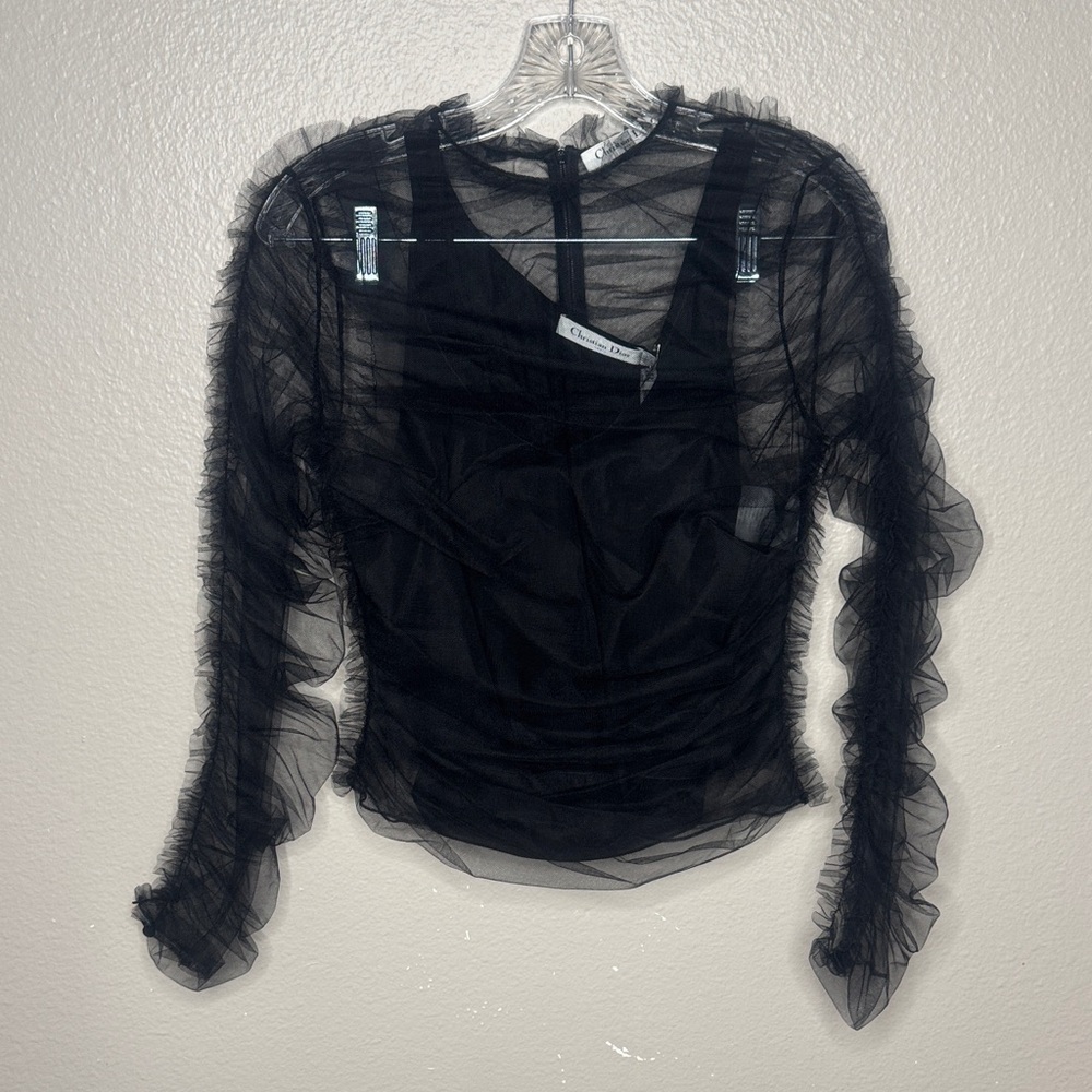 Dior Black Sheer Ruffle Blouse Women’s size 6